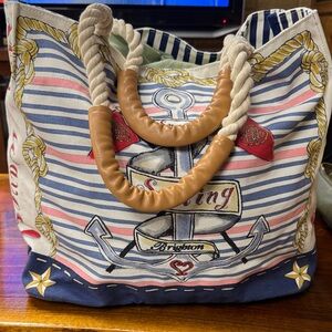 Brighton Nautical Anchor Tote - Blue and White